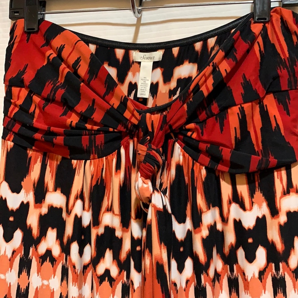 SOMA STRAPLESS MAXI DRESS SZ L BLACK/ORANGE AZTEC